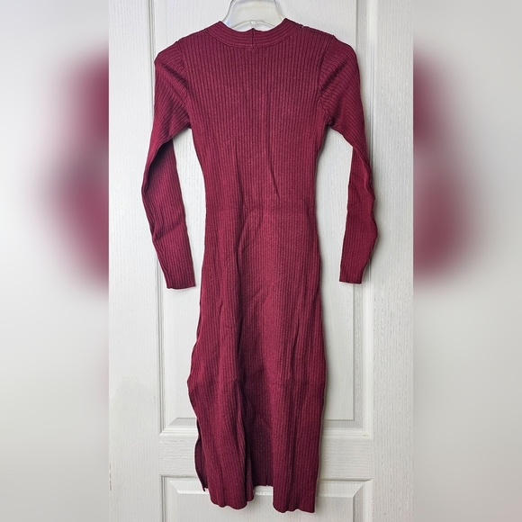 Seta T Womens Long Sleeve V Neck Twist Front Knit Side Slit Midi Sweater Dress S - Picture 7 of 11